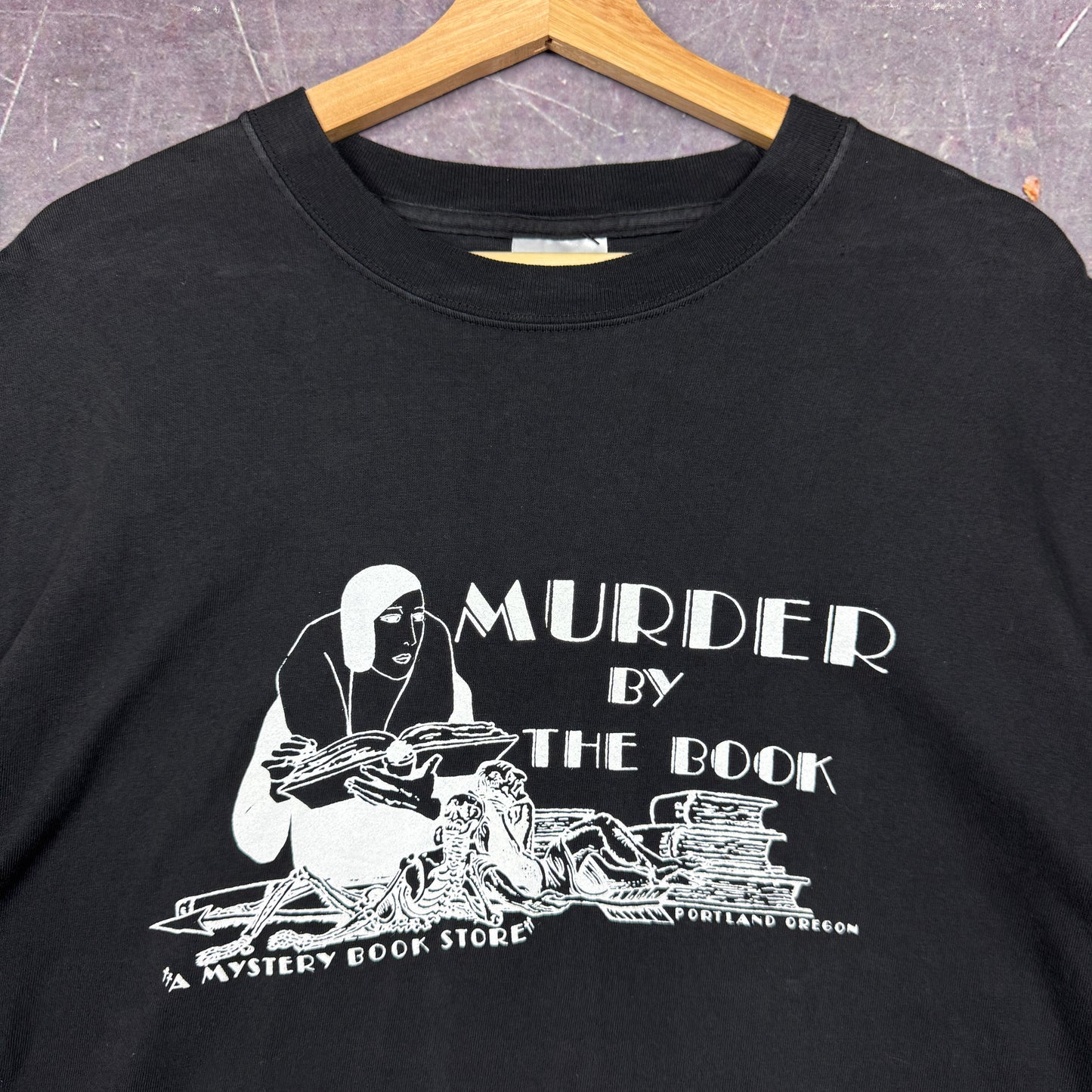 90s Black Murder By The Book Art Graphic Shirt XL 0832