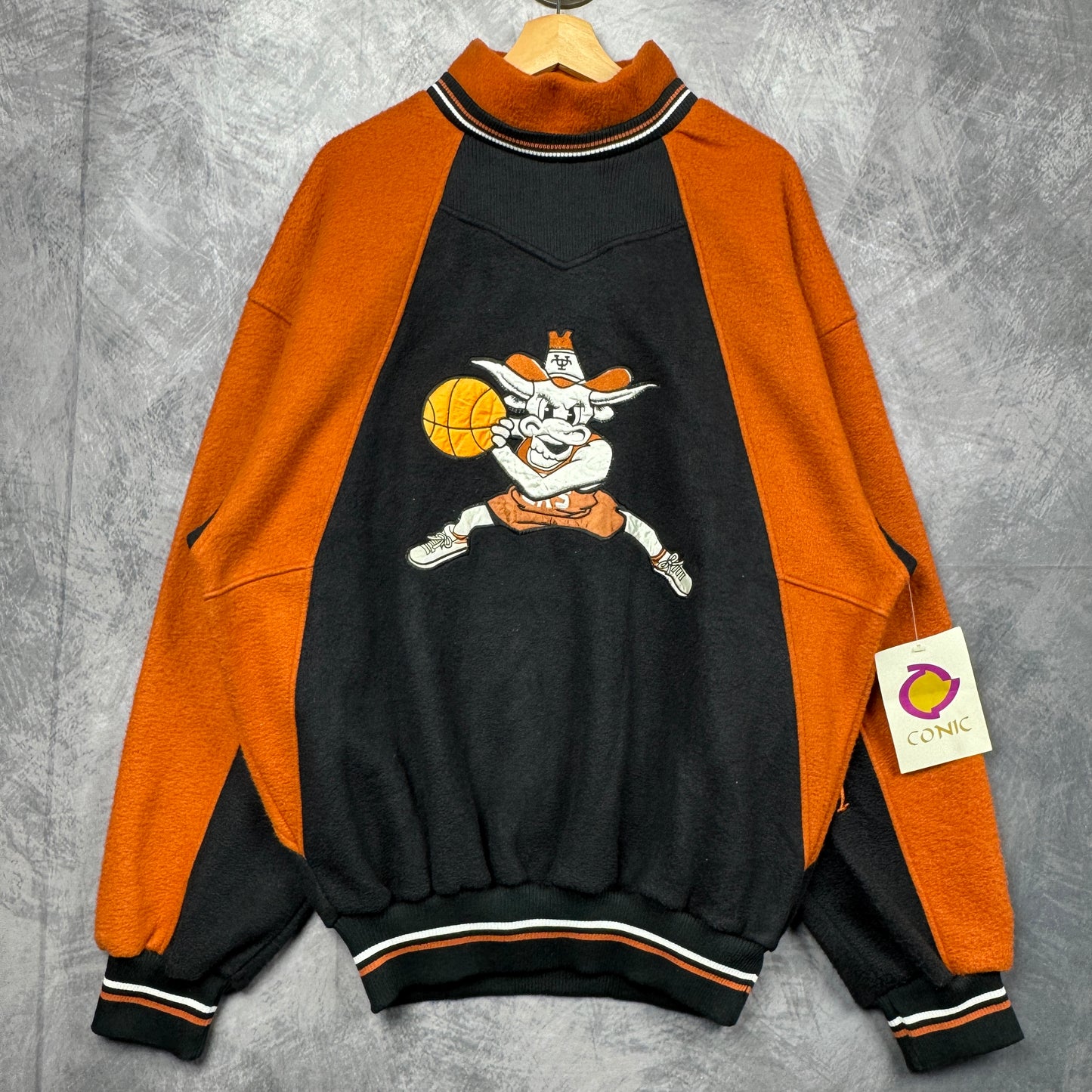 90s Black Orange Texas Longhorns Basketball Mockneck Sweatshirt 4368