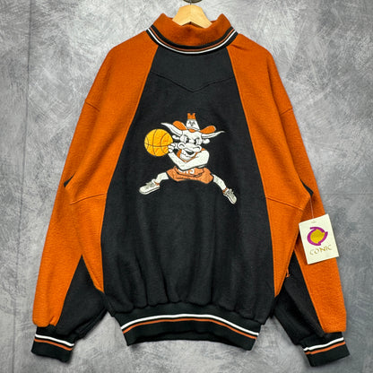 90s Black Orange Texas Longhorns Basketball Mockneck Sweatshirt 4368