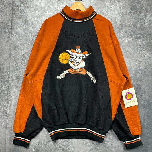 90s Black Orange Texas Longhorns Basketball Mockneck Sweatshirt 4368