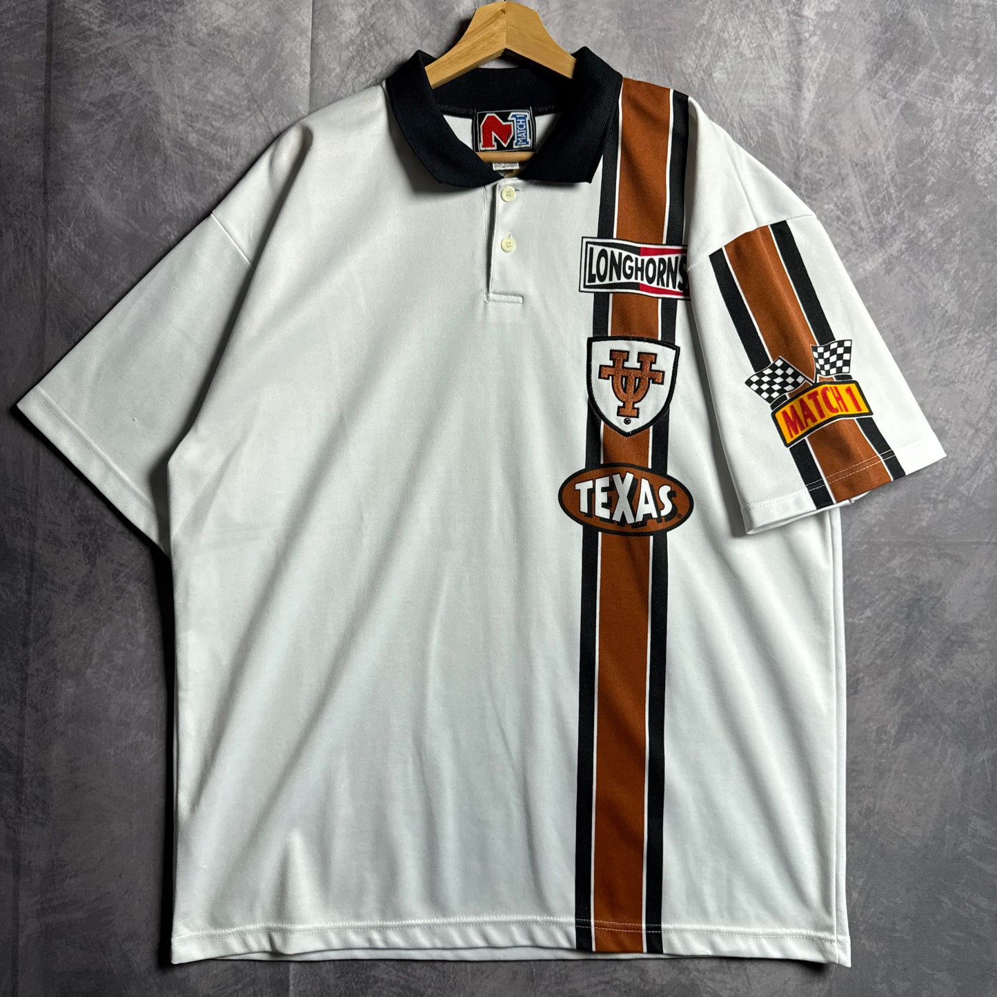 90s White Texas Longhorns Racing Polo Shirt 4502