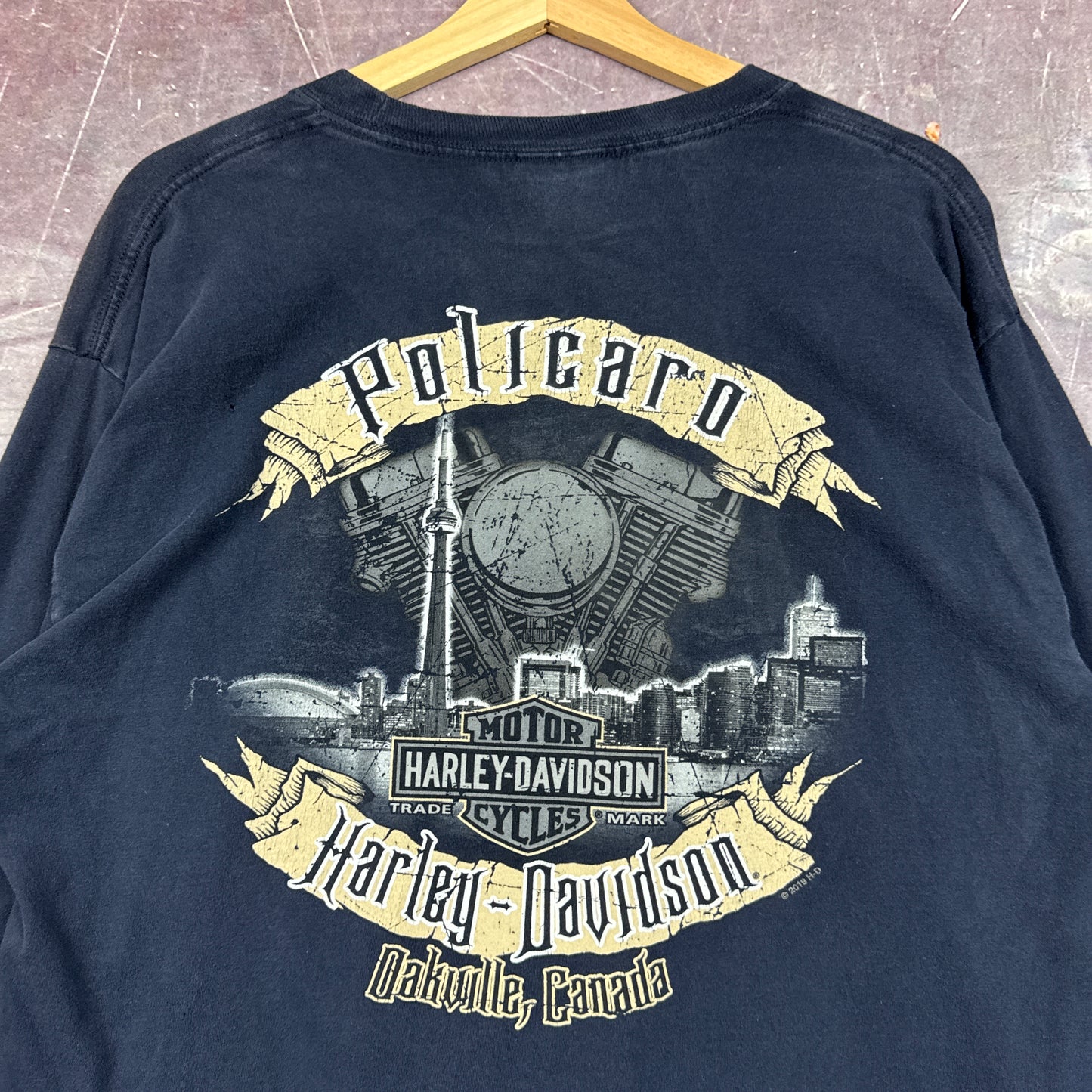 00s Navy Blue Harley Davidson Long Sleeve Shirt 3086