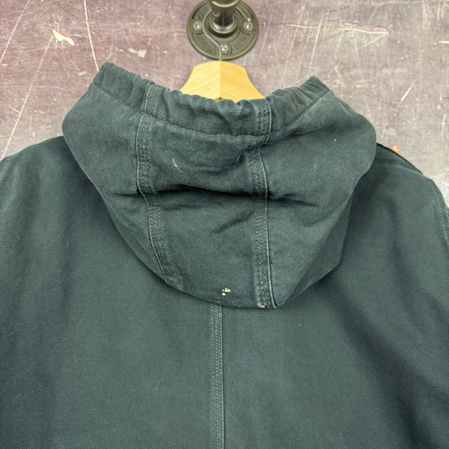 Early 00s Faded Black Carhartt Hooded Detroit Work Jacket XXL 2359