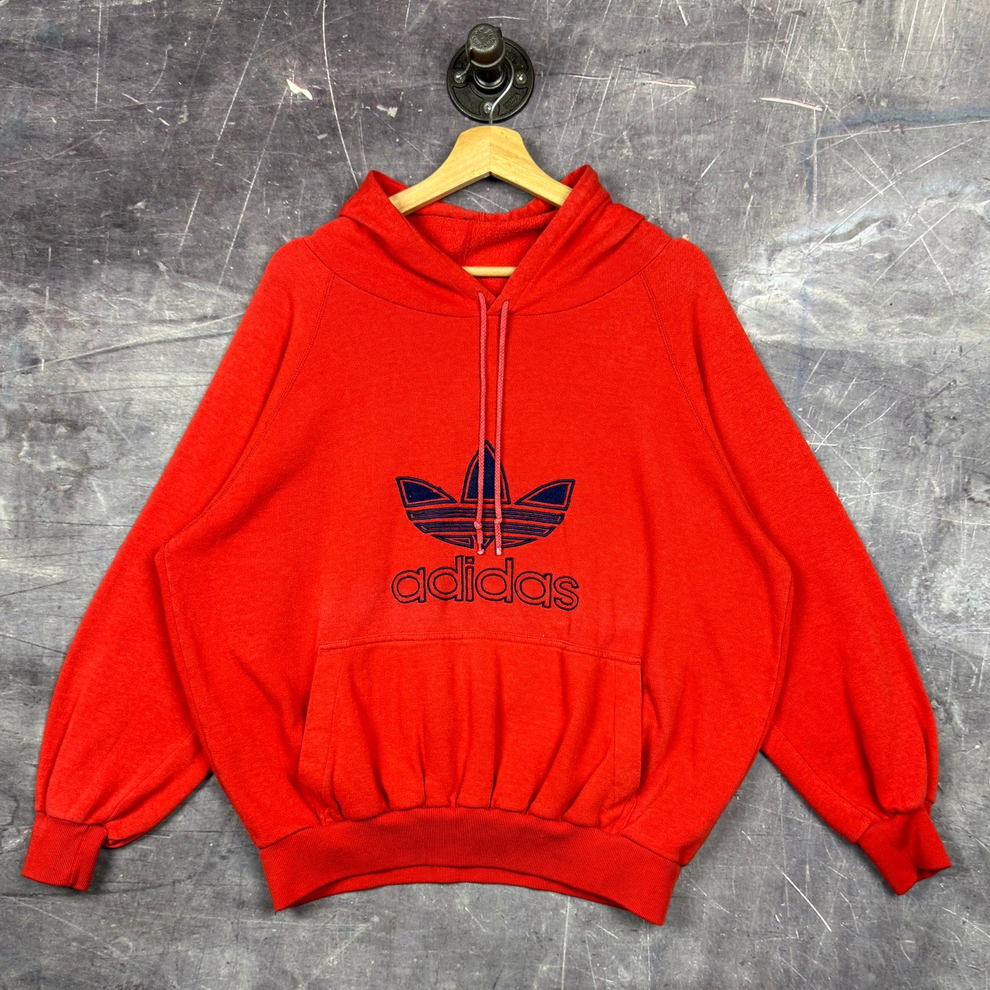 80s Red Adidas Trefoil Logo Hoodie L 0058