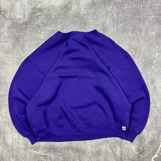 90s Purple Russell Athletic Blank Essential Crewneck Sweatshirt L AI87