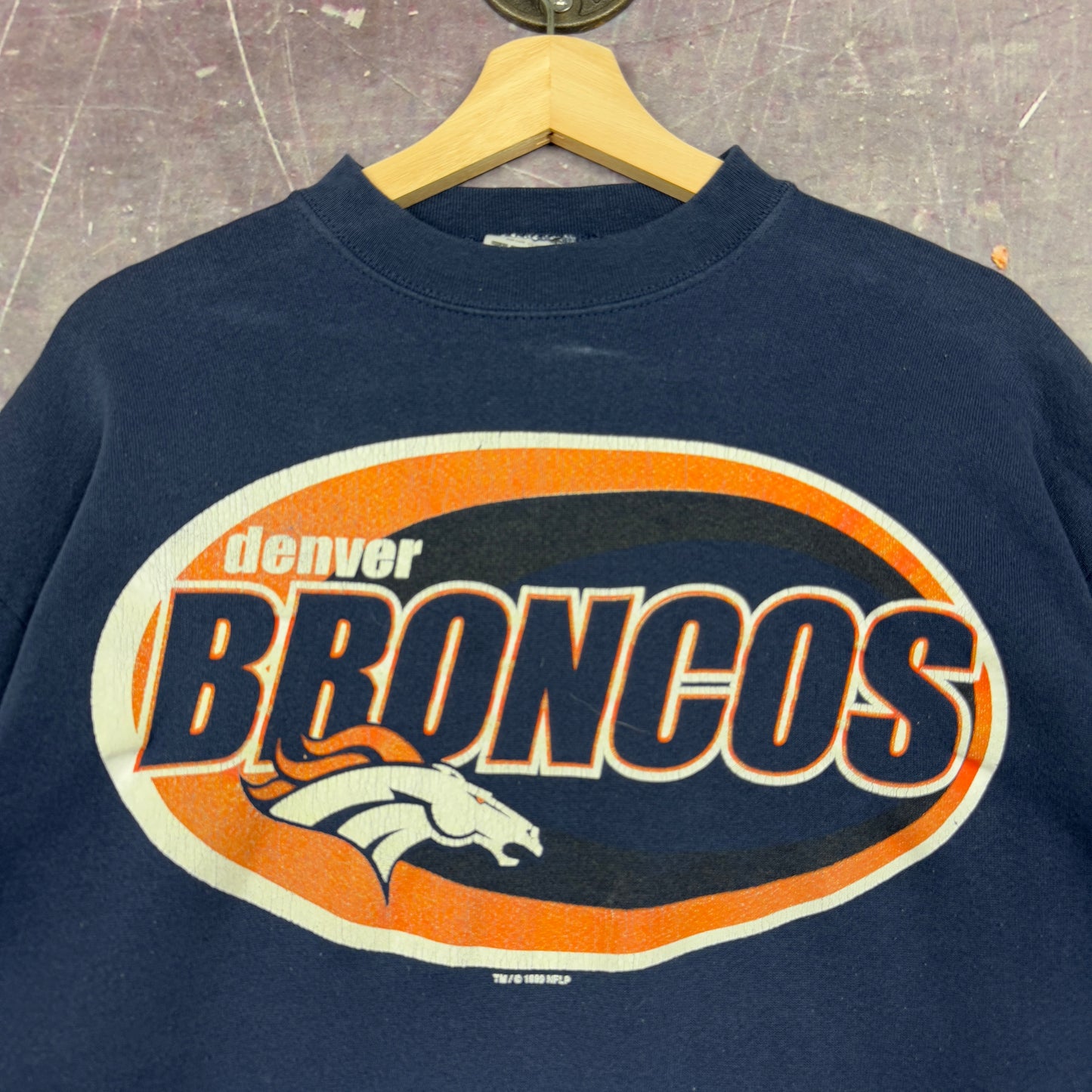 1999 Navy Blue Denver Broncos Football Graphic Crewneck Sweatshirt M 1243