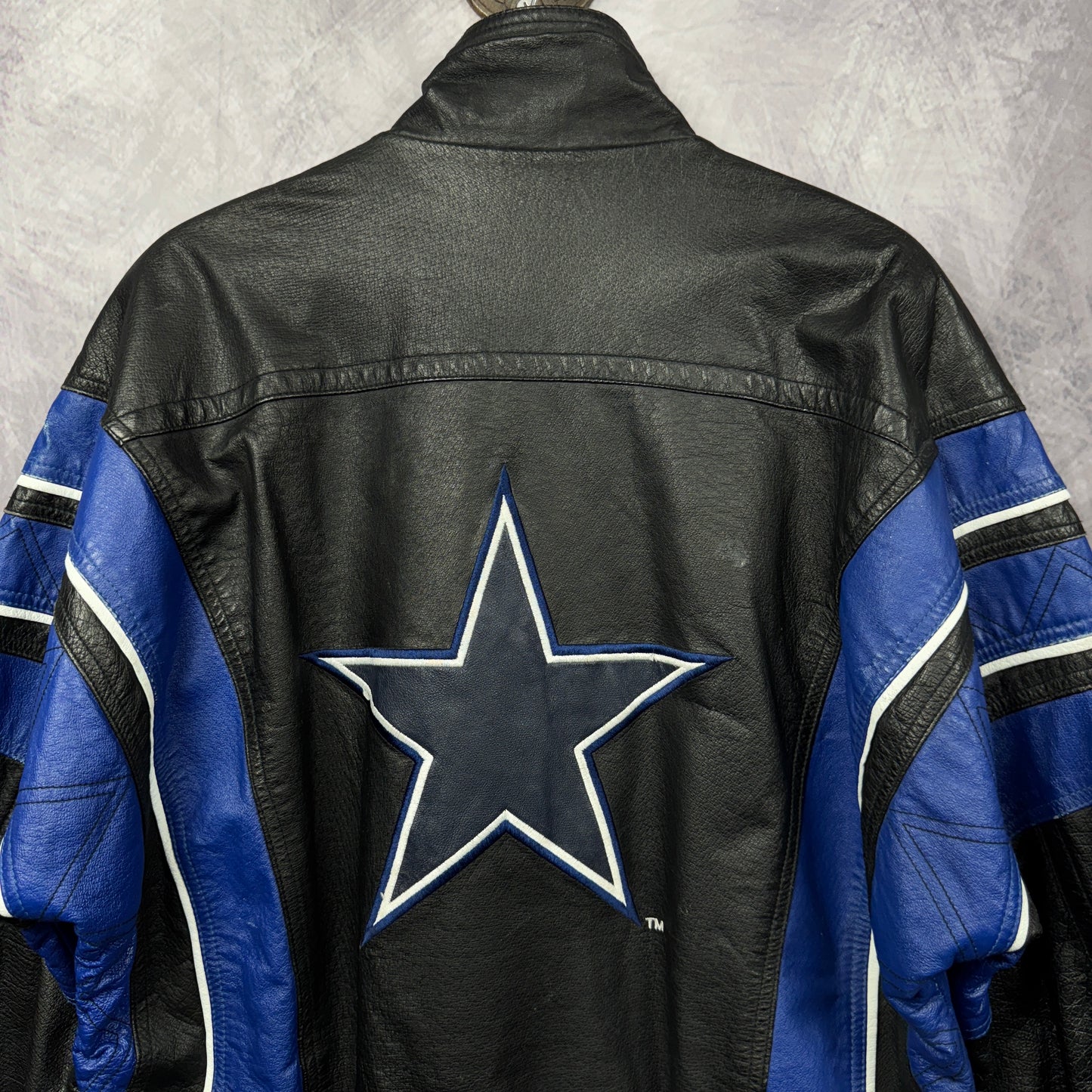 90s Black Dallas Cowboys Starter Leather Jacket 4089