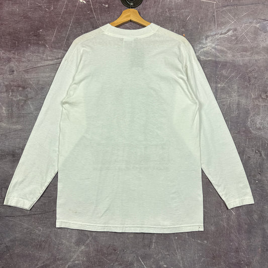 Early 00s White ZZ Top Z Tribe Houston Texas Indian Head Graphic Long Sleeve Shirt M 2874