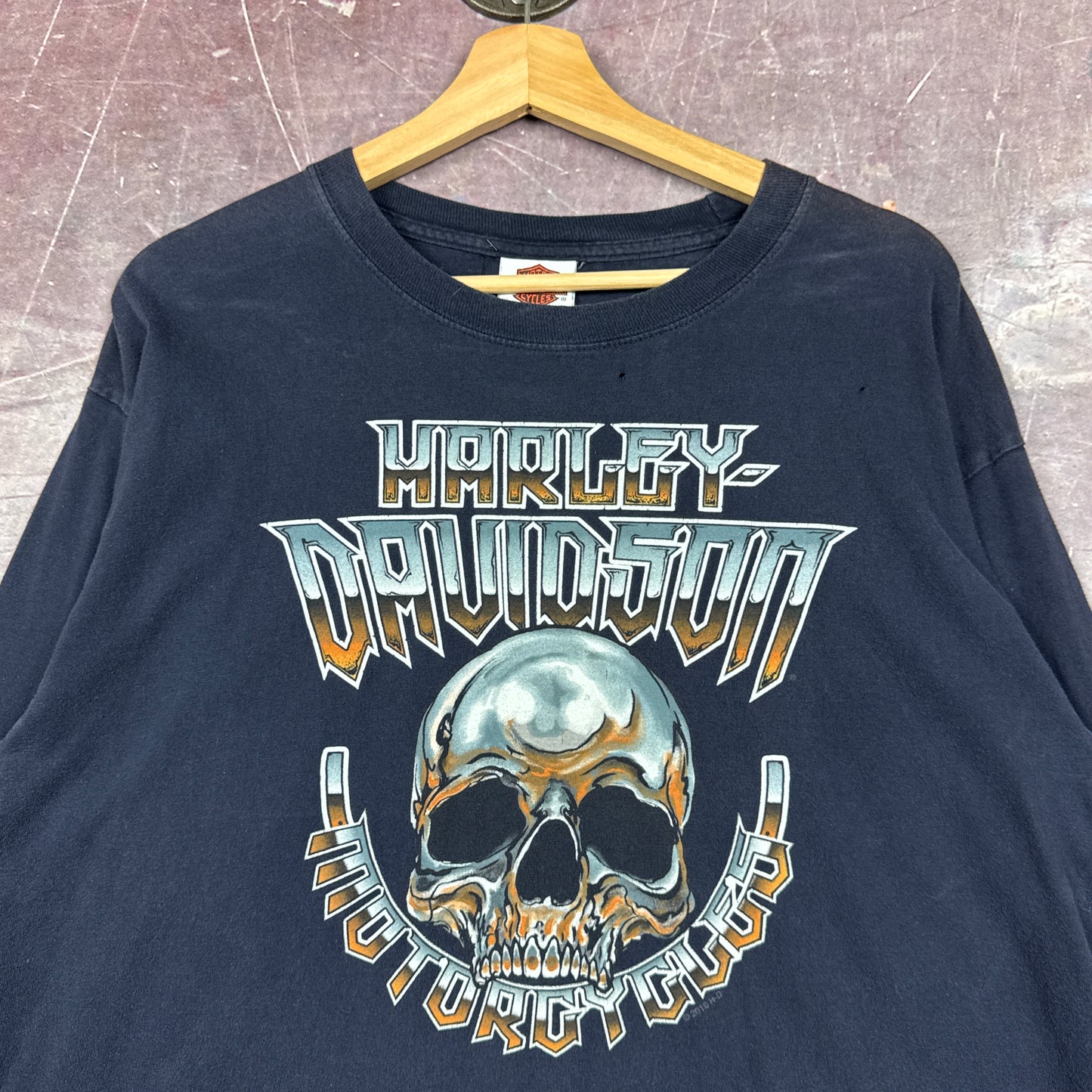00s Navy Blue Harley Davidson Long Sleeve Shirt 3086