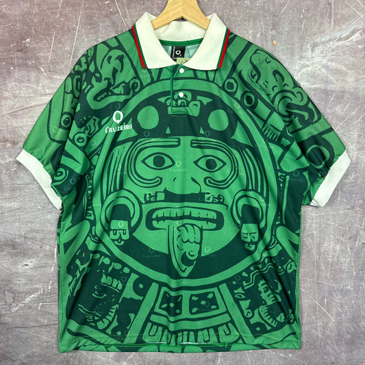 00s Green Mexico Collared Soccer Jersey 3381