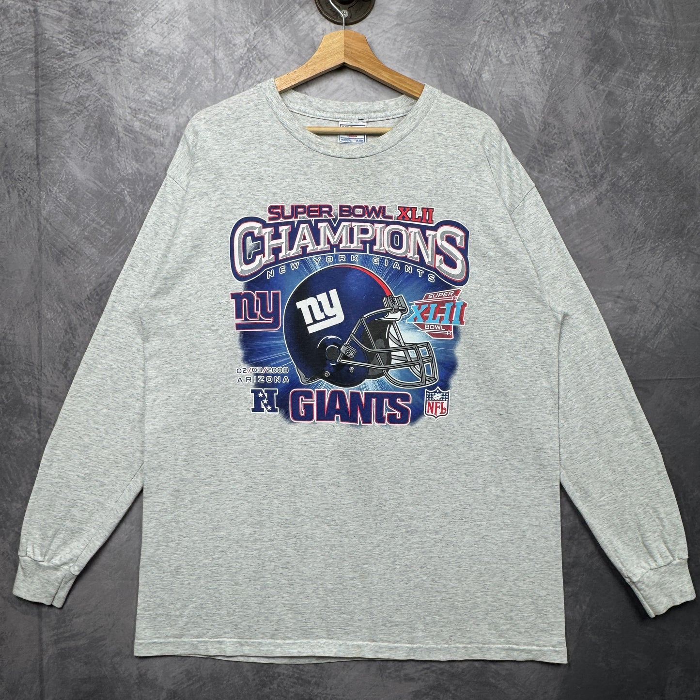 2008 Grey New York Giants Super Bowl XLII Longsleeve Shirt 4222