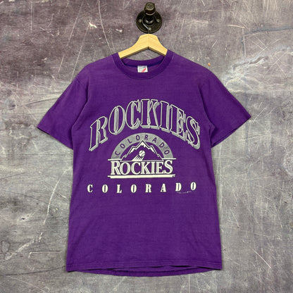 1991 Faded Purple Colorado Rockies Baseball Graphic Shirt S 0820