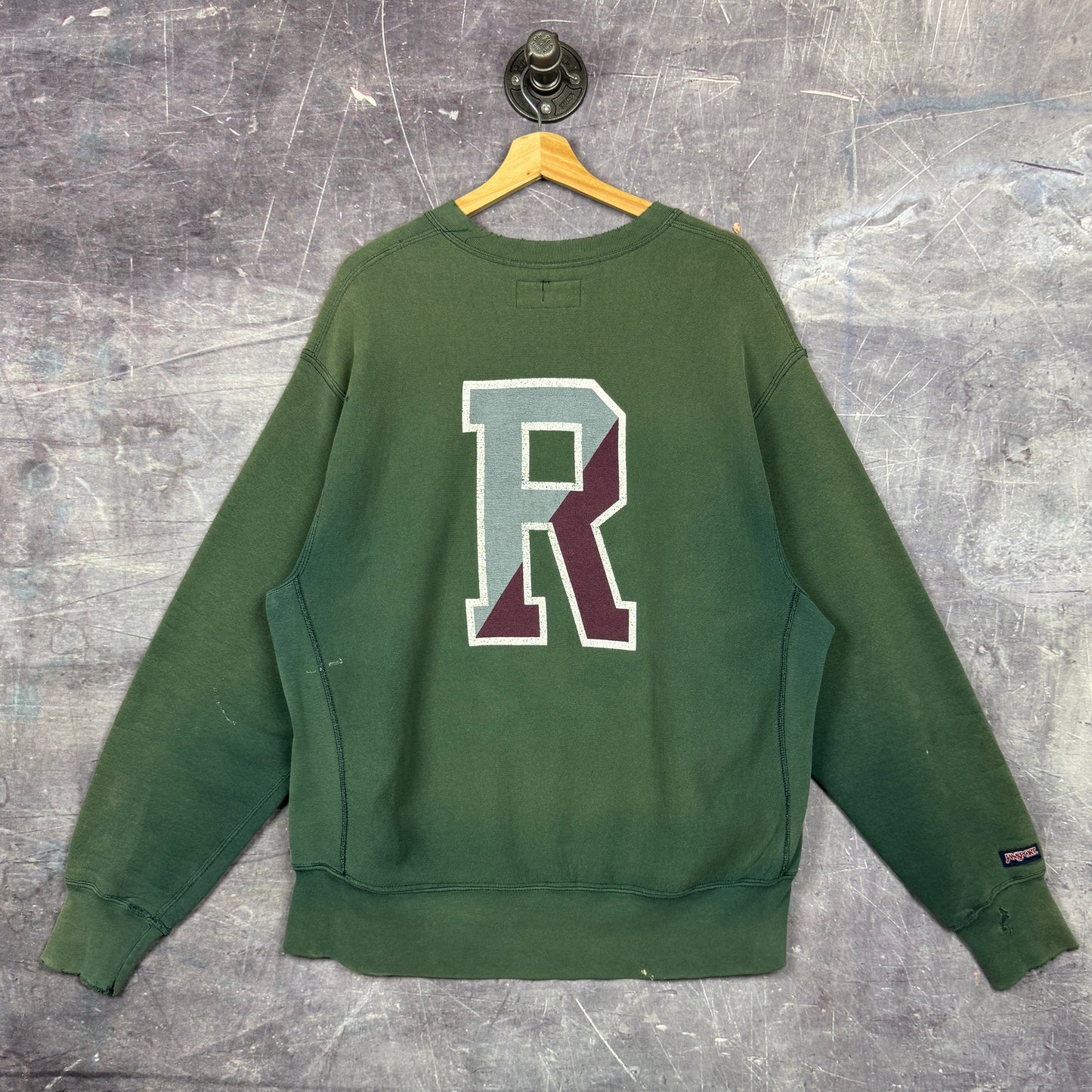 90s Faded Green Roanoke College Reverse Weave Graphic Crewneck Sweatshirt L 0082