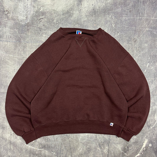 90s Wine Purple Russell Athletic Blank Essential Crewneck Sweatshirt L AE77