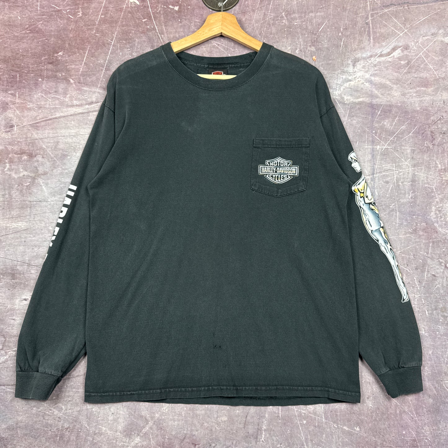 00s Navy Blue Harley Davidson Long Sleeve Shirt 3058