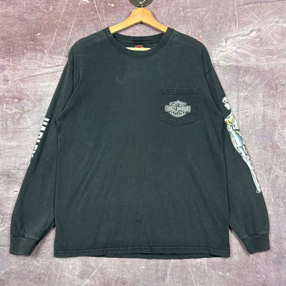 00s Navy Blue Harley Davidson Long Sleeve Shirt 3058