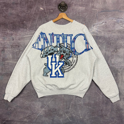 90s Light Gray University of Kentucky Big Logo Spellout Graphic Crewneck Sweatshirt L 1182