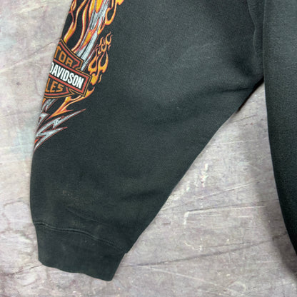 Early 00s Black Portland Maine Harley Davidson Motorcycle Flame Sleeve Eagle Graphic Hoodie L 1267