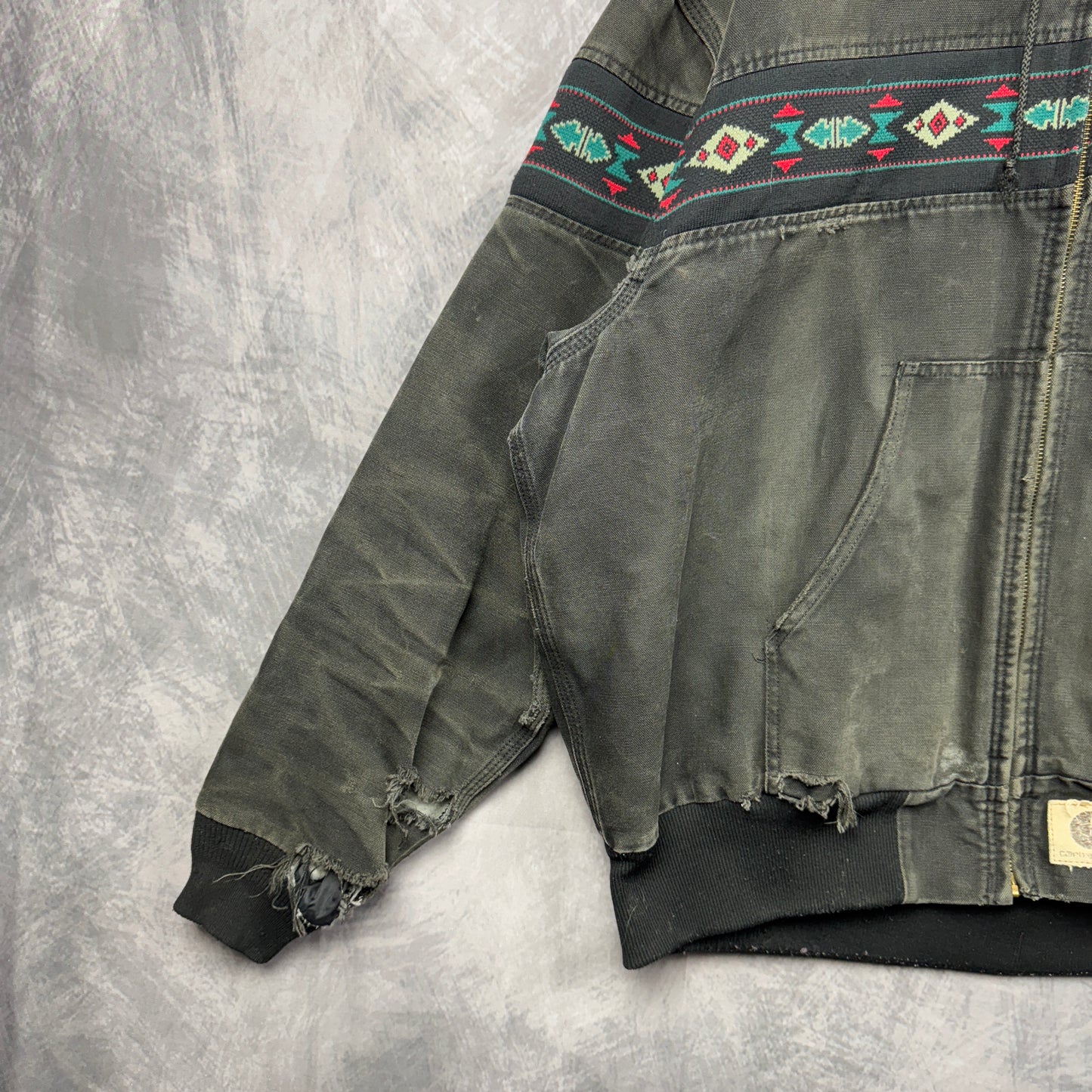 90s Black Hooded Carhartt Aztec Jacket 4042