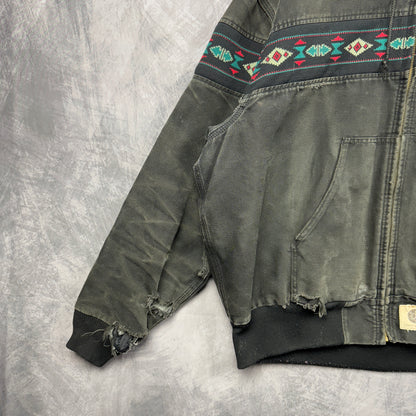 90s Black Hooded Carhartt Aztec Jacket 4042