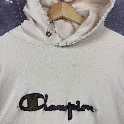 90s Tan Brown Champion Reverse Weave Essential Logo Hoodie M 1190