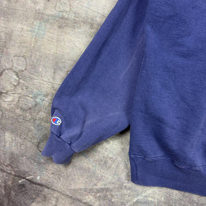 90s Faded Navy Blue Champion Essential Logo Hoodie XL 1222