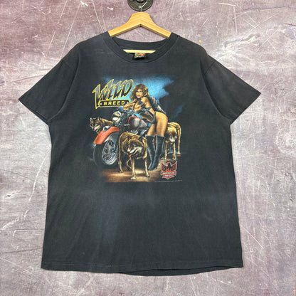 90s Faded Black American Biker 3D Emblem Shirt 3188