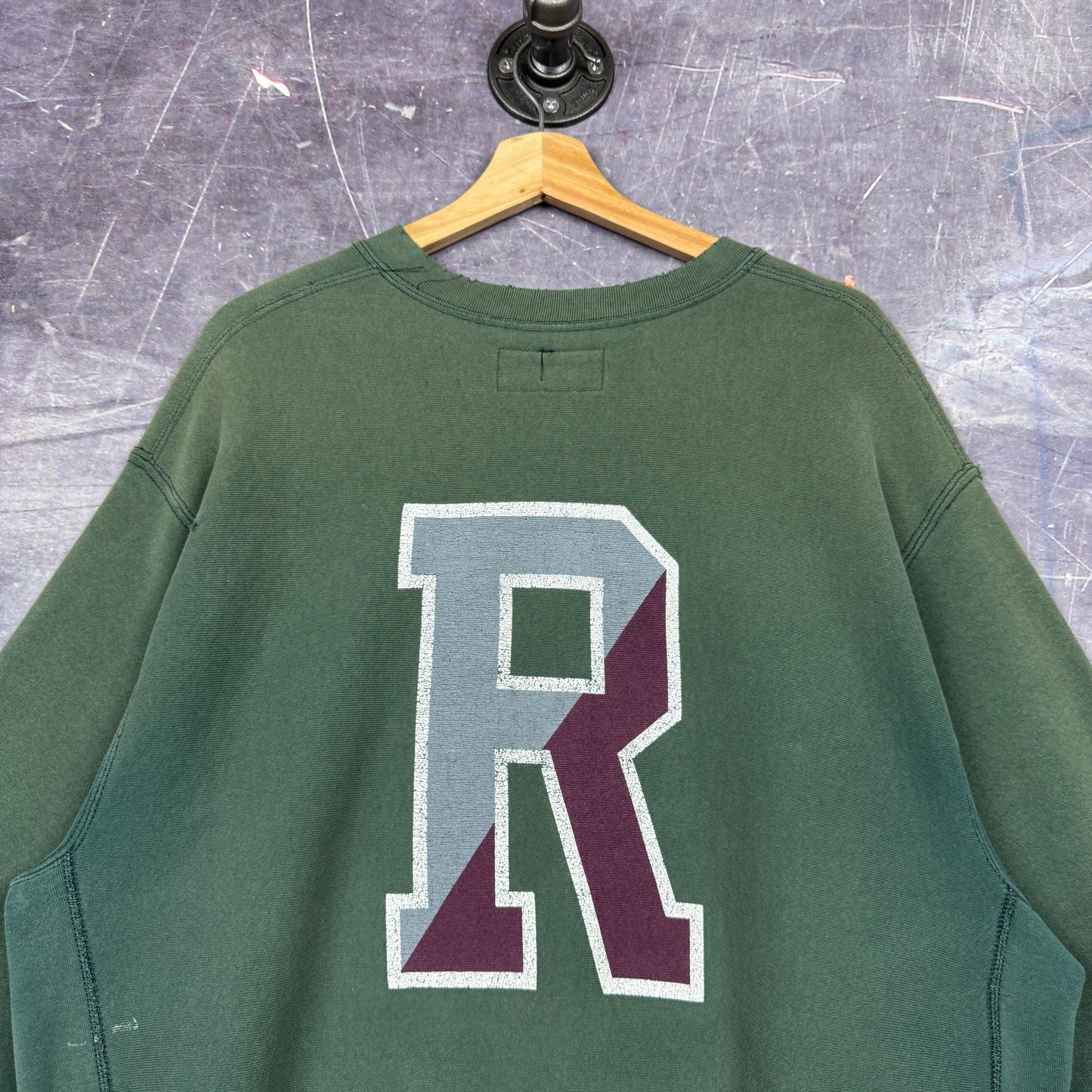 90s Faded Green Roanoke College Reverse Weave Graphic Crewneck Sweatshirt L 0082