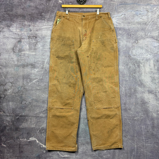 90s Tan Brown Double Knee Carhartt Carpenter Work Pants  36X33 0415