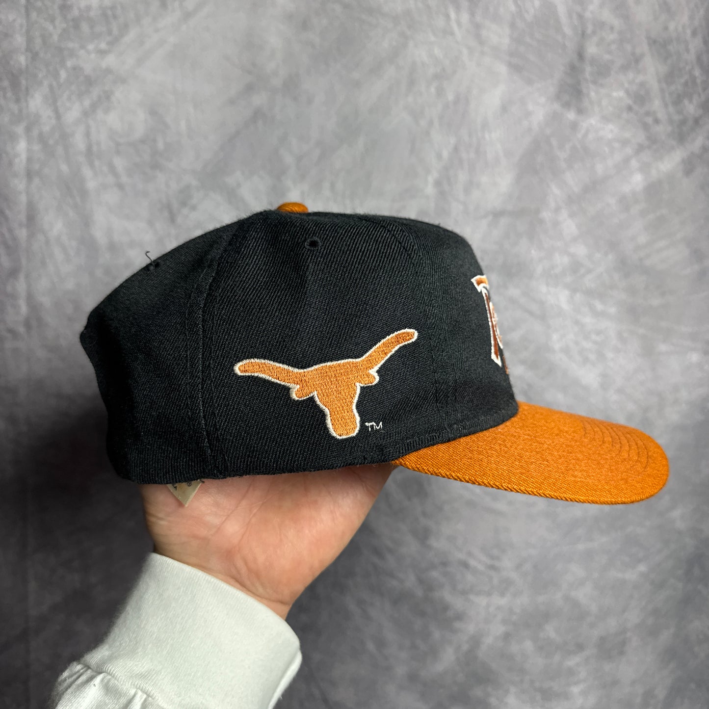 90s Texas Longhorns Sports Specialties Double Line Script Snapback Hat 4630