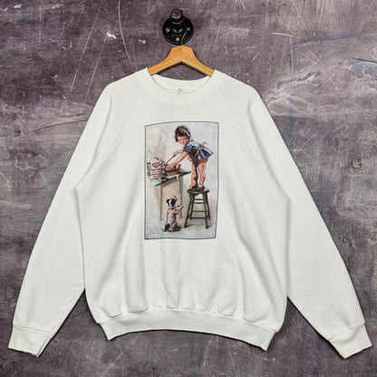 Early 90s White Dixie Crystals Cane Sugar Little Savannah Graphic Crewneck Sweatshirt L 0061