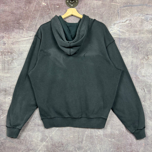 Early 00s Faded Black Nike Essential Tonal Logo Zip Up Hoodie Boxy L 1730