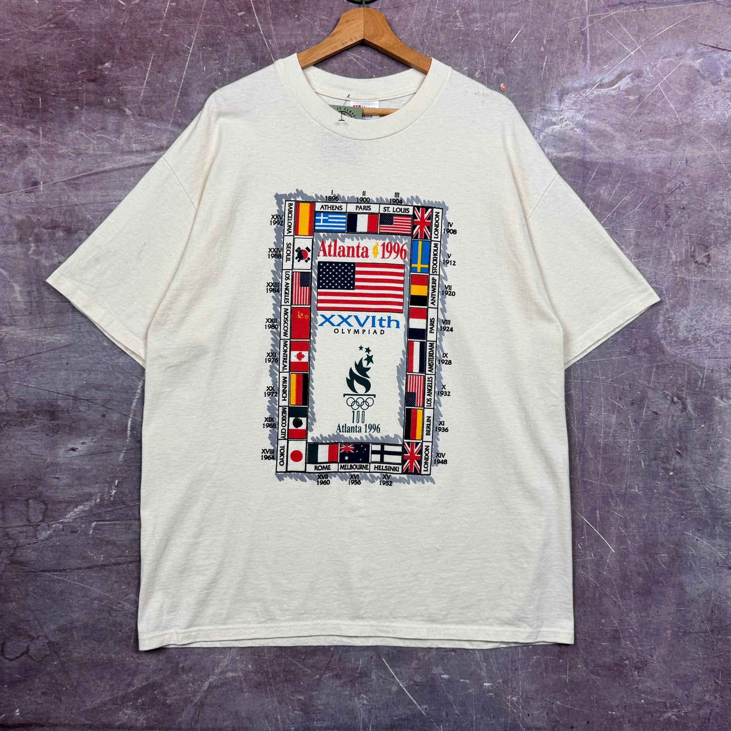 1996 White Atlanta Olympics Flag Shirt 3442