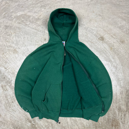 90s Forest Green Russell Athletic Blank  Essential Zip-Up Hoodie L AP54