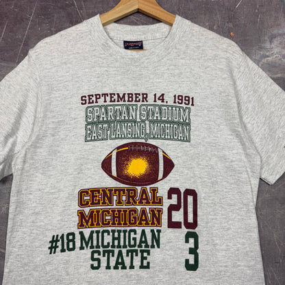 1991 Light Gray Central Michigan Michigan State Spartan Stadium Football Graphic Shirt M 0947