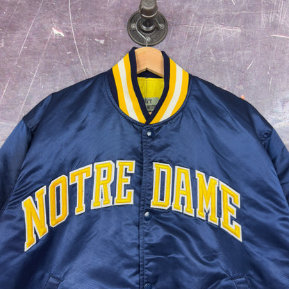 90s Blue Yellow Notre Dame Satin Start Bomber Jacket XL 1282