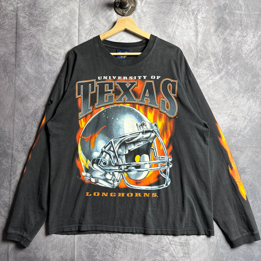 90s Black Texas Longhorns Flame Long Sleeve Shirt 4548