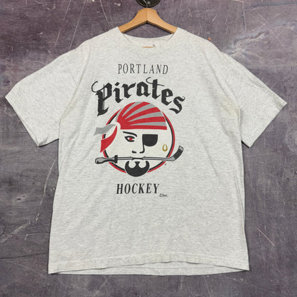 90s Light Gray Portland Pirates Hockey Graphic Shirt L 1022