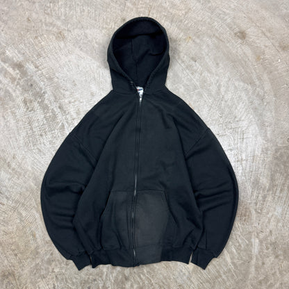 90s Faded Black Blank Essential Jerzees Zip Up Hoodie L AU33