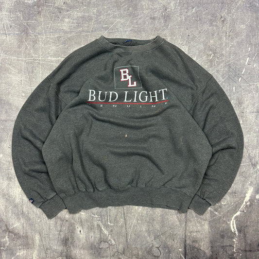 90s Dark Gray Bud Light Genuine Draft Logo Graphic Crewneck Sweasthirt L AC50