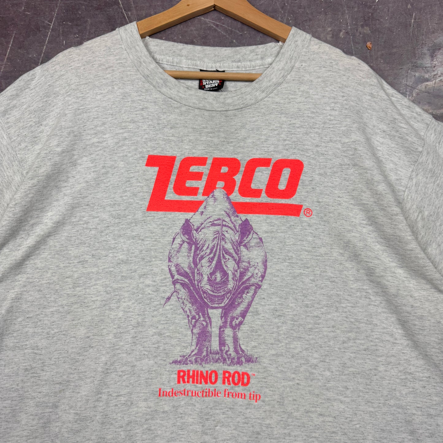 90s Light Gray Zebco Rhino Rod Graphic Shirt XXL 0952