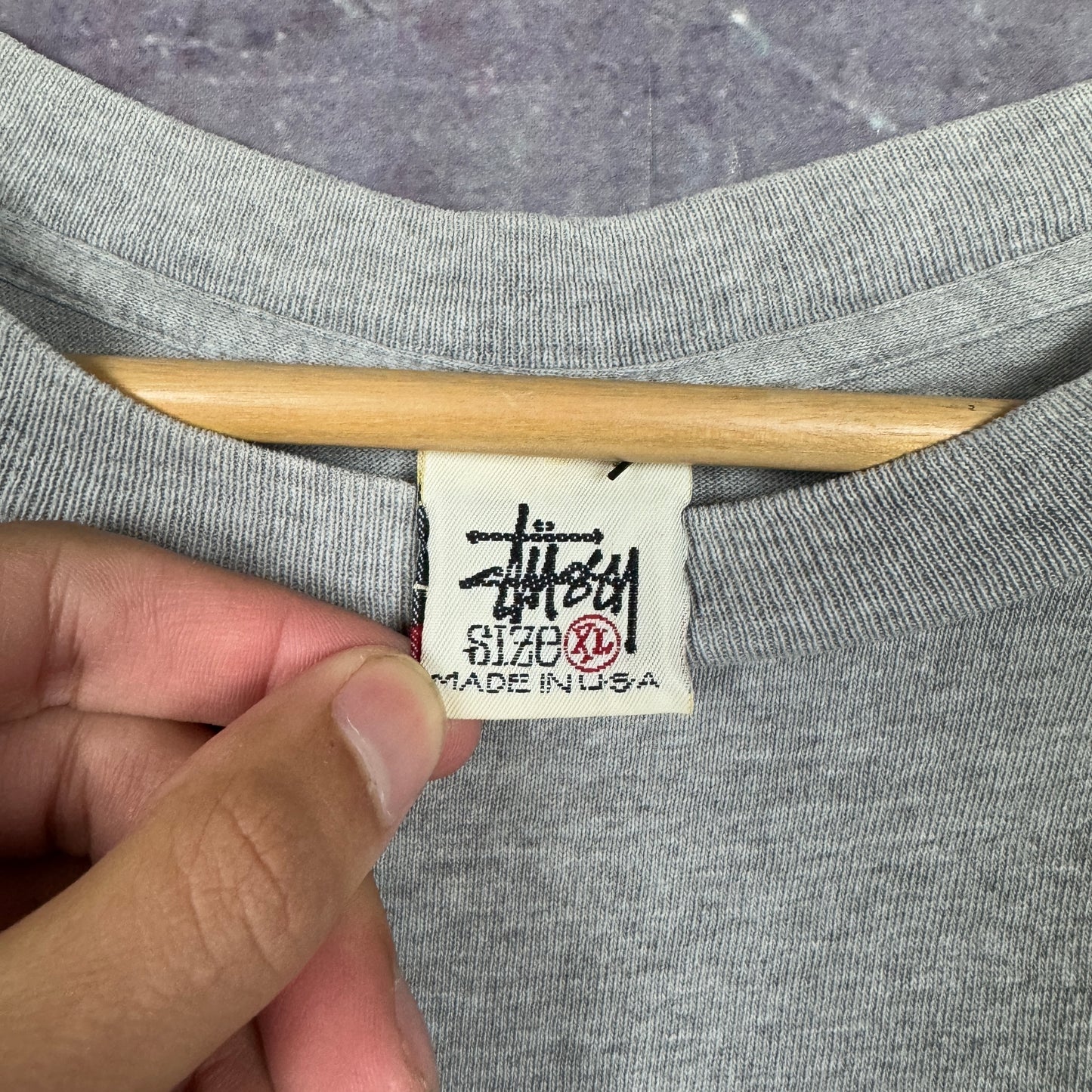 90s Light Gray Stussy Essential Logo Graphic Shirt XL 1167