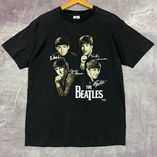 Early 00s Black The Beatles Signature Graphic Shirt M 1088