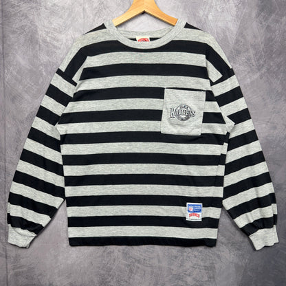 90s Grey and Black Los Angeles Raiders Striped Longsleeve Shirt 4197