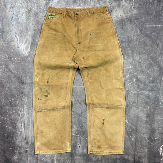 70s Tan Brown Canvas Double Knee Carhartt Baggy Carpenter Work Pants 35x29 AW20