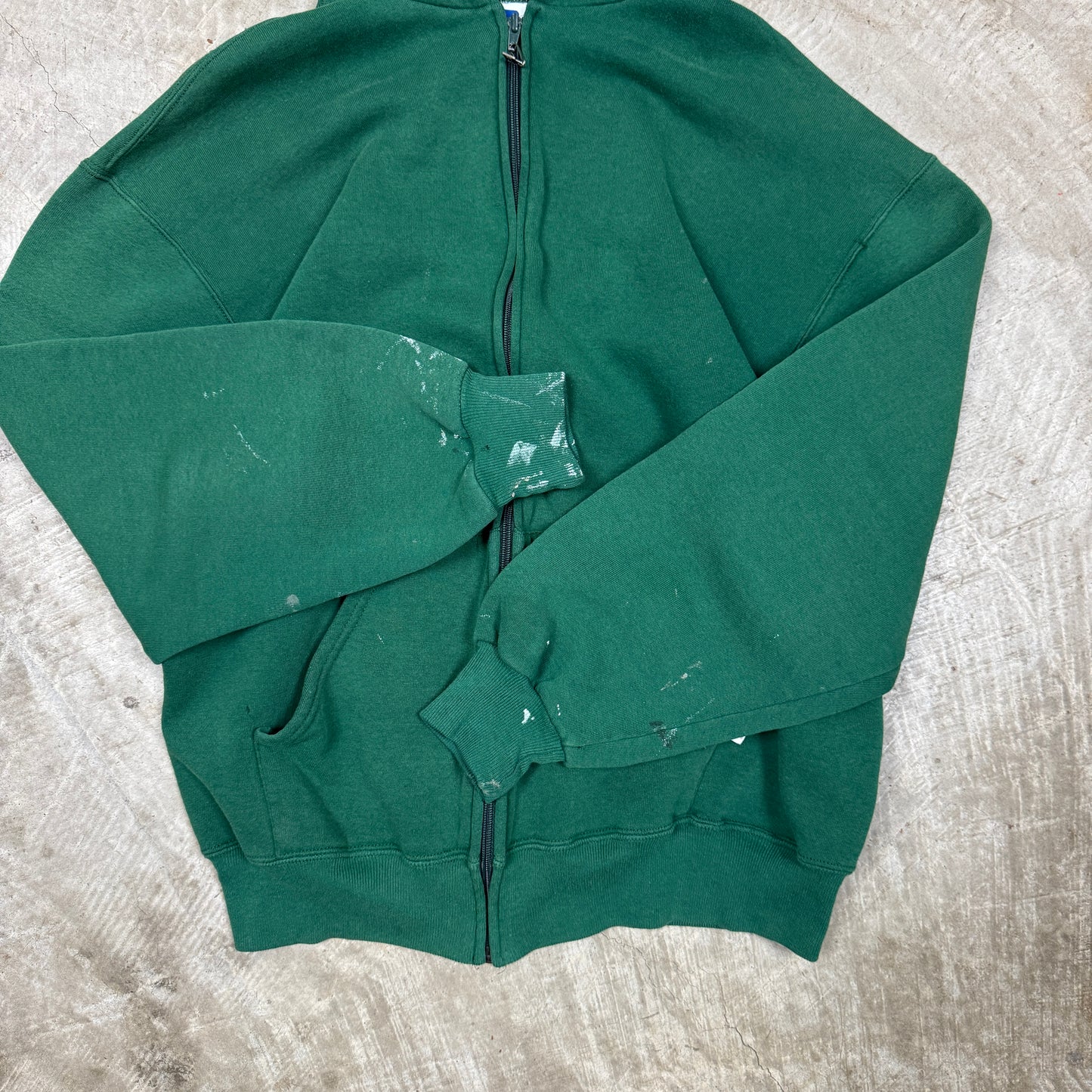 90s Forest Green Russell Athletic Blank  Essential Zip-Up Hoodie L AP54