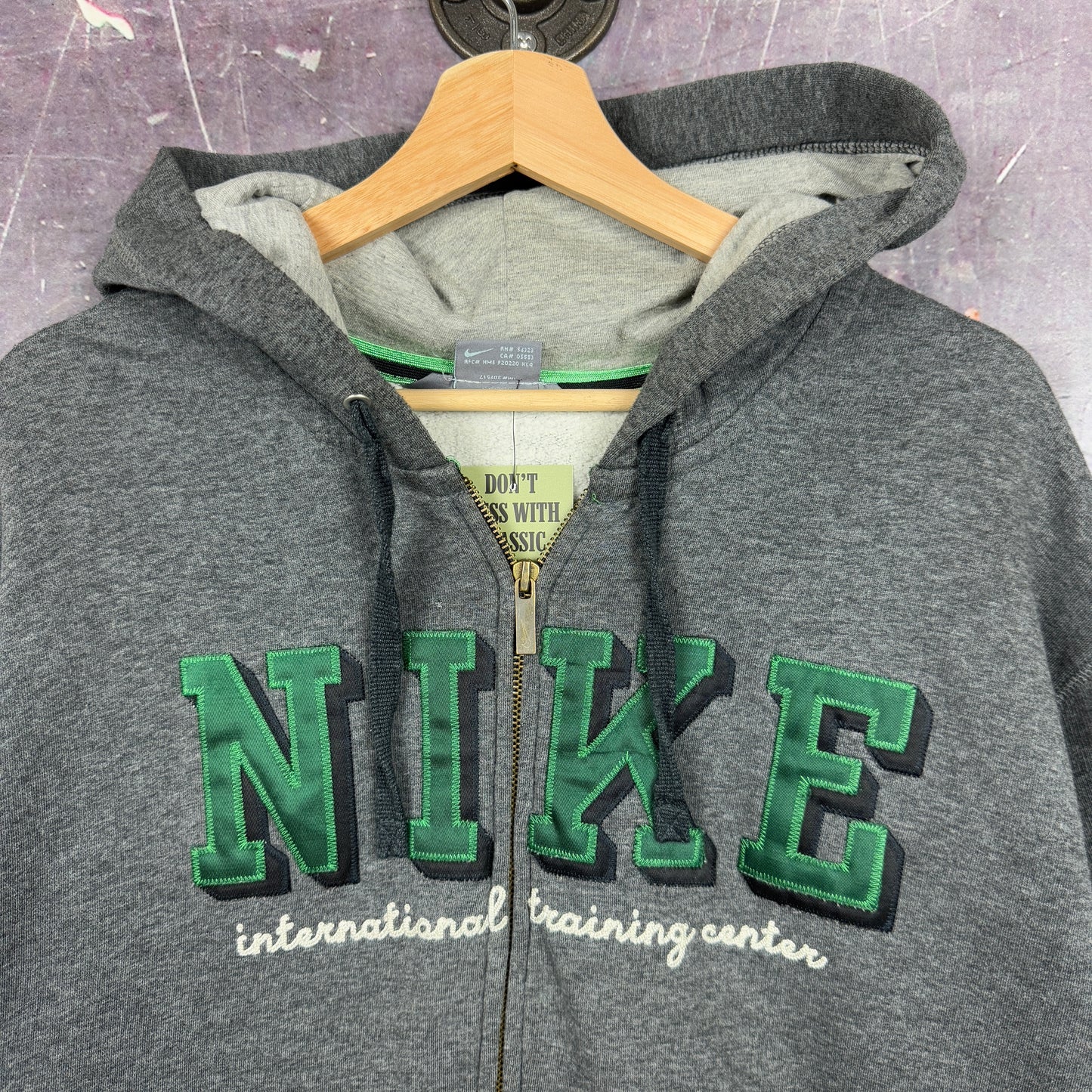 Early 00s Gray Green Nike International Graphic Zip Up Hoodie L 1272