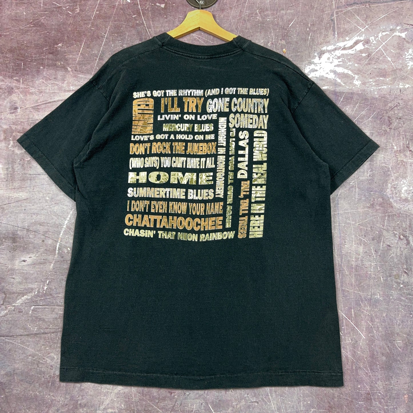 90s Faded Black Alan Jackson She's Got The Rhythm (And I Got The Blues) Graphic Shirt XL 2886