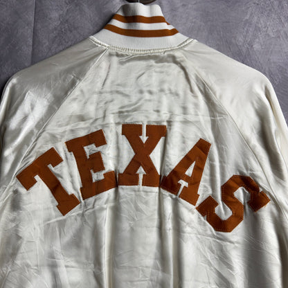 80s White Texas Longhorns Satin Bomber Jacket 4475