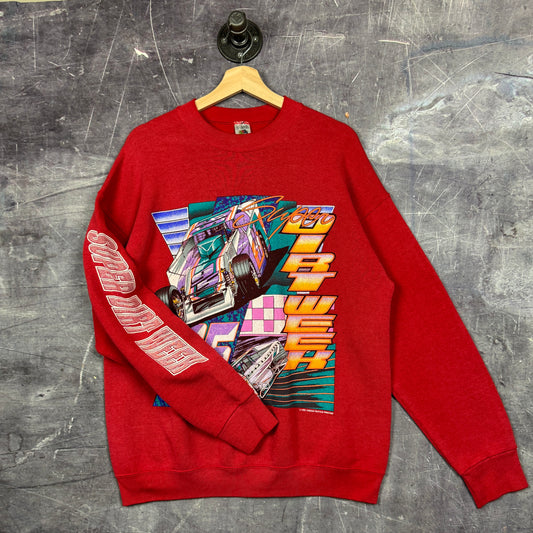 90s Red Dirt Track Racing Super Dirt Week Graphic Crewneck Sweatshirt M 0070